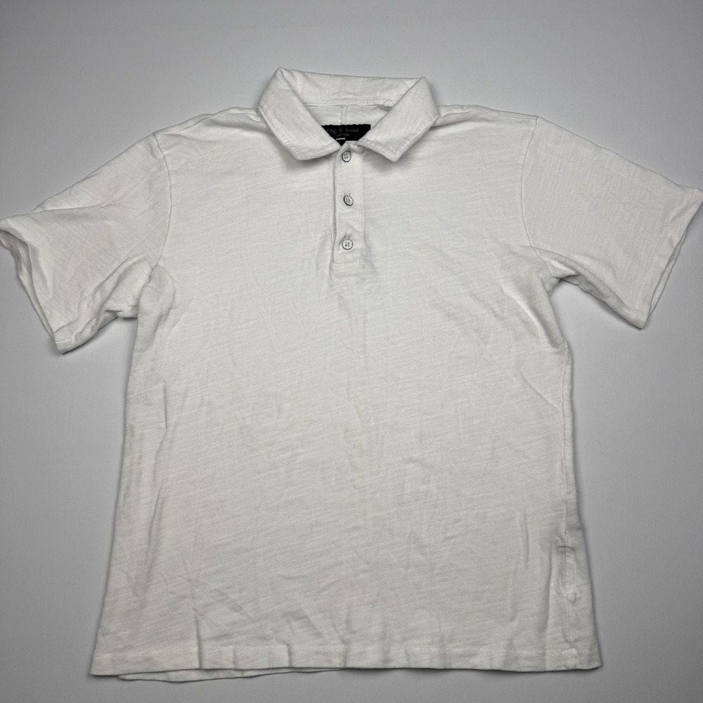 Rag & Bone Polo Shirt Mens Small White Short Sleeve Cotton Jersey Knit Casual